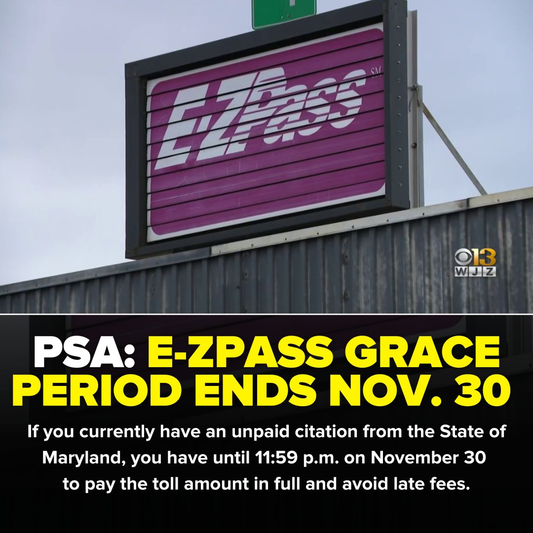 DON'T WAIT ‼️ There are only two days left of a pause on escalating toll bills and civil penalties by the Maryland Transportation Authority. Late fees resume on December 1.