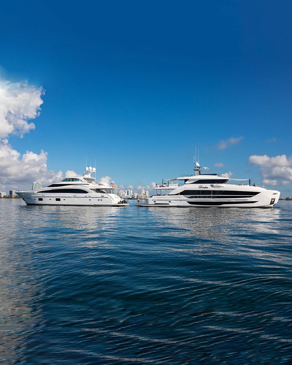 HorizonYachtUSA's tweet photo. ๐๐๐๐๐ ๐๐ ๐๐๐๐๐, the Horizon #RP110 Wild Duck and the first Tri-Deck #FD110 demonstrate the incredible interior space afforded by the FD Series' hull design, as well as the compelling style of the RP Series exterior profile. #DefineYourHorizon https://t.co/JXk1BYjywI