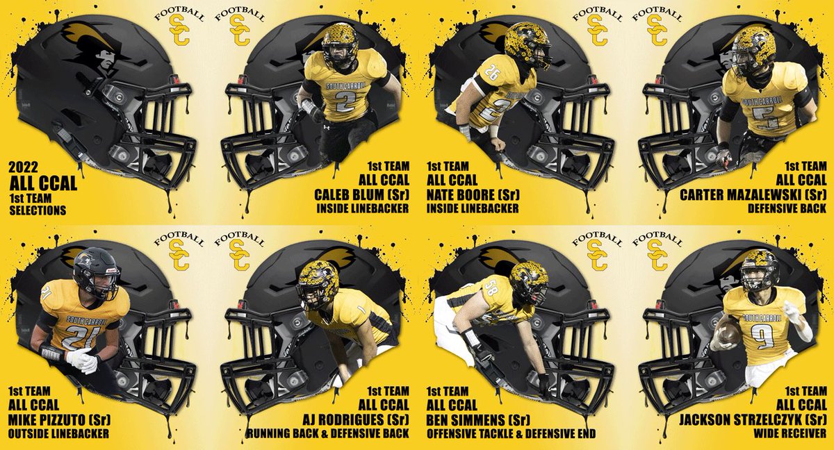 Congratulations to our Cavaliers selected to the 2022 1st team All-CCAL: C. Blum (Sr) ILB, N. Boore (Sr) ILB, C. Mazalewski (Sr) DB, M. Pizzuto (Sr) OLB, AJ Rodrigues (Sr) RB &amp; DB, Ben Simmmens (Sr) OL &amp; DL, and J. Strzelczyk (Sr) WR. #Team55 #SCFootball