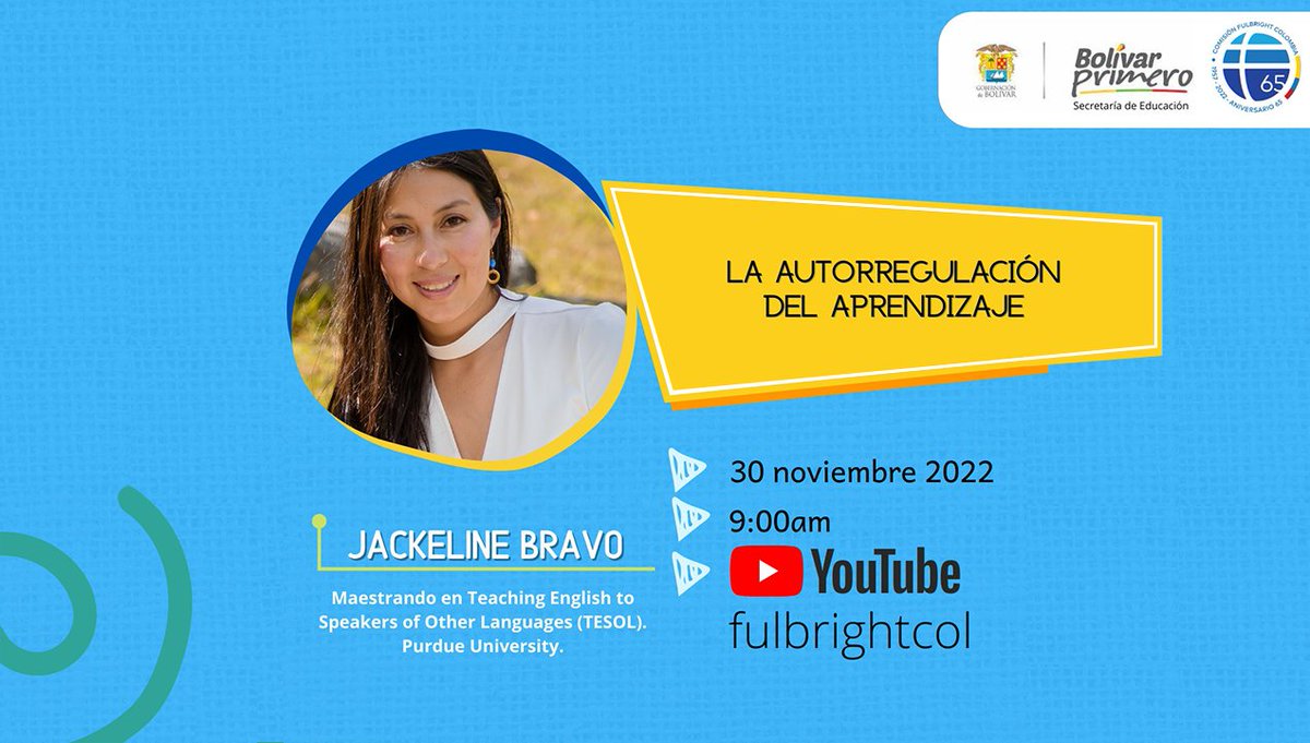 FulbrightCol's tweet photo. ¡Profe!👩🏽‍🏫👨🏻‍🏫
Te esperamos este miércoles en nuestra #FulbrightLecture junto a @SEDBOLIVAR.
En esta sesión liderada por nuestra #Fulbrighter Jackeline Bravo, Beca Fulbright Pasaporte a la Ciencia 2020, aprenderemos sobre la autoregulación del aprendizaje.
#BeFulbright https://t.co/v1CZ9EeK8M