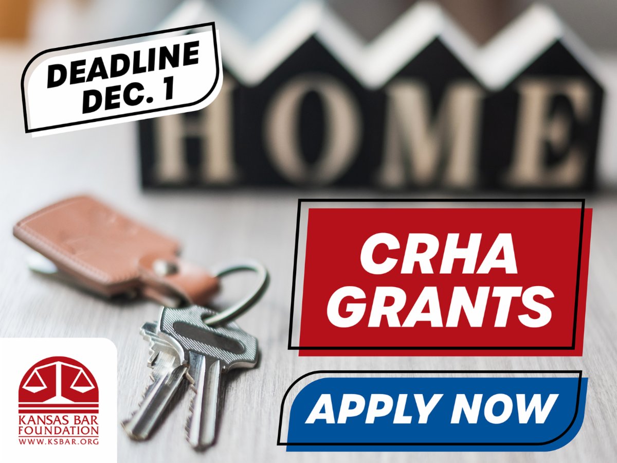 KSBarFoundation's tweet photo. Time is almost up! Community Redevelopment &amp; Homeowners Assistance grant proposals for 2023 are due before 5 p.m. on Thursday, Dec. 1, 2022. Apply at https://t.co/vCvHIm2nmV https://t.co/w63pH0v4BZ