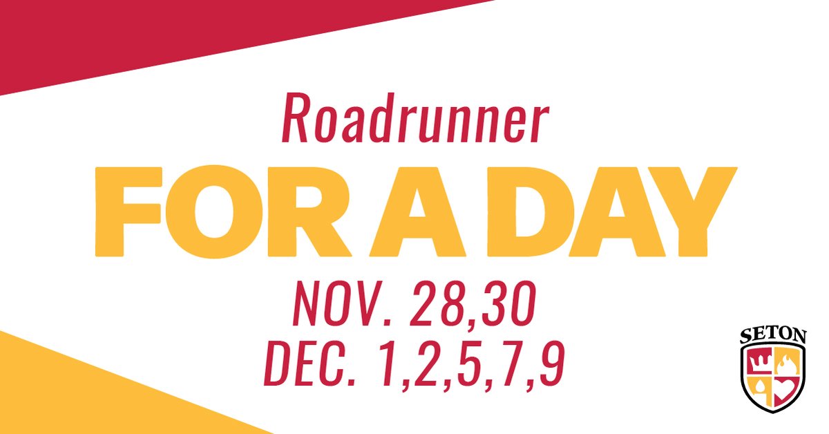 Are you a current 8th grader or high school student looking to join the ESHS family?

We invite you to visit us for our Roadrunner for a Day program – giving you a glimpse into daily life here at Seton! 

For more info visit ow.ly/VGmA50LPkAR.