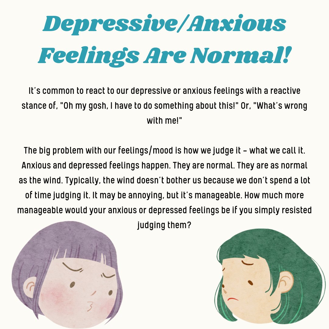 It’s a bit of a paradox, but often the most helpful reaction to #depressive or #anxious feelings is simple acceptance, "Hmmm I’m feeling depressed/anxious. I don’t particularly like this, but it isn’t ME it’s simply happening to me."