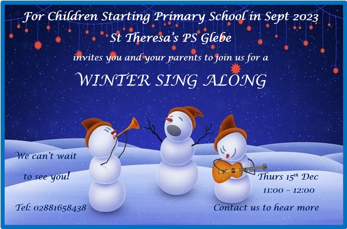 sttheresasglebe's tweet photo. Thinking about joining St Theresa’s next year? Then why not? 

If so, then we look forward to welcoming our little friends from neighbouring playgroups or nurseries to join us on our Magical Winter Sing Along on Thursday 15th December at 11am.

Come and see what we are about! https://t.co/M0Gyc5zZQ3