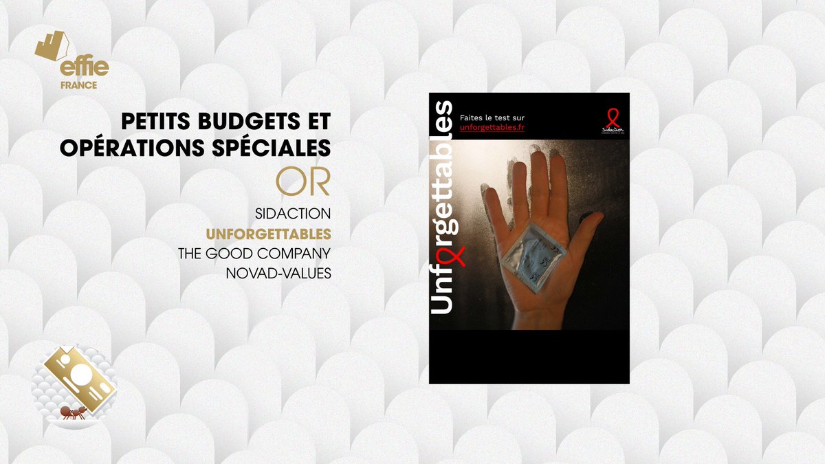 Catégorie Petits budgets et Opérations spéciales |🥇Effie OR pour la campagne “Unforgettables” de <a href="/Sidaction/">Sidaction</a> par <a href="/thegoodcompany/">The Good Company Club</a> &amp; Novad - <a href="/Values_media/">Values.media</a> #Effie2022