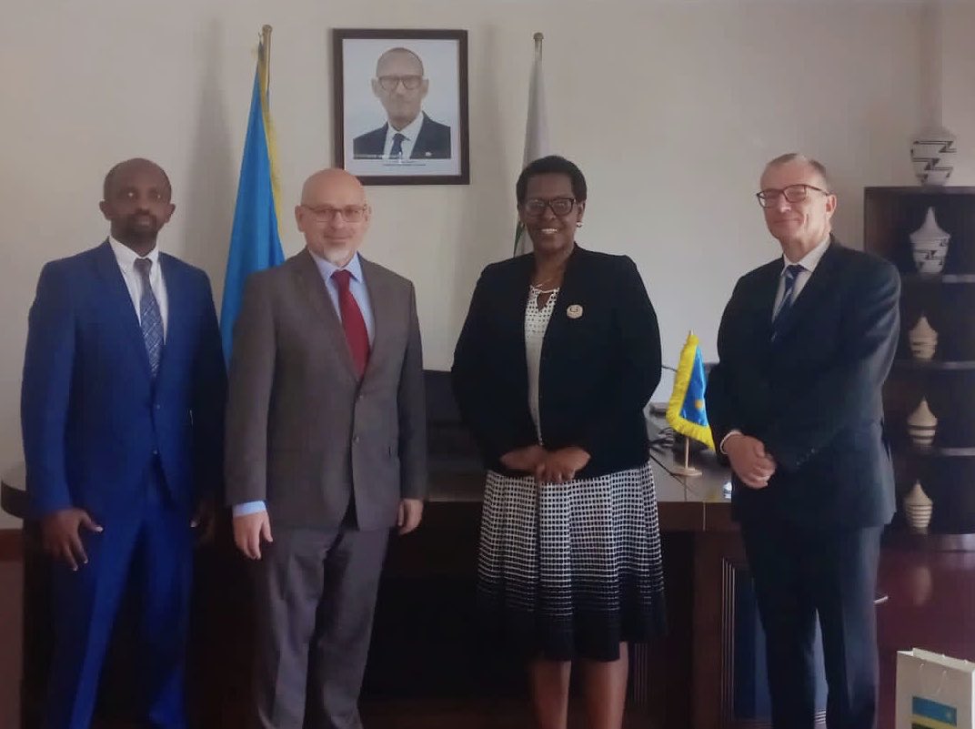 RwandainAddis's tweet photo. Today H.E Amb. @HTGasatura received a courtesy call by H.E Amb. Ronald MICALLEF of #Malta together with Prof. @jovankurbalija of ⁦@DiplomacyEdu⁩. They discussed different areas of cooperation especially in diplomacy. @MFETMalta @RwandaMFA https://t.co/mjhw0CokqP