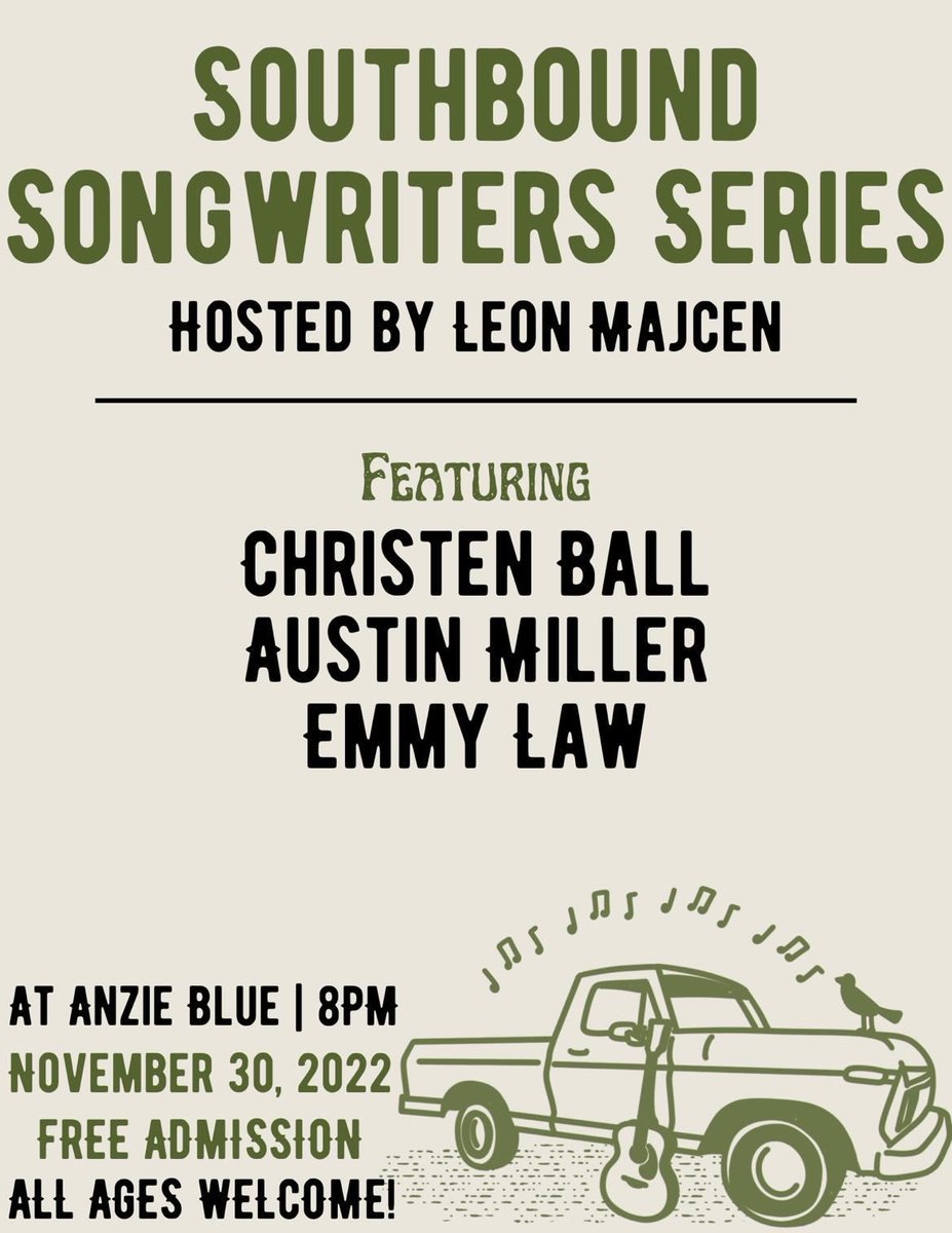 December music schedule! ALSO…I’m going to be back at @anzieblue THIS WEDNESDAY for a songwriter series hosted by my buddy @leonmajcen Austin Miller and my very good friend @emmylawmusic will also be playing. YOU ARE INVITED! Music starts at 8pm.