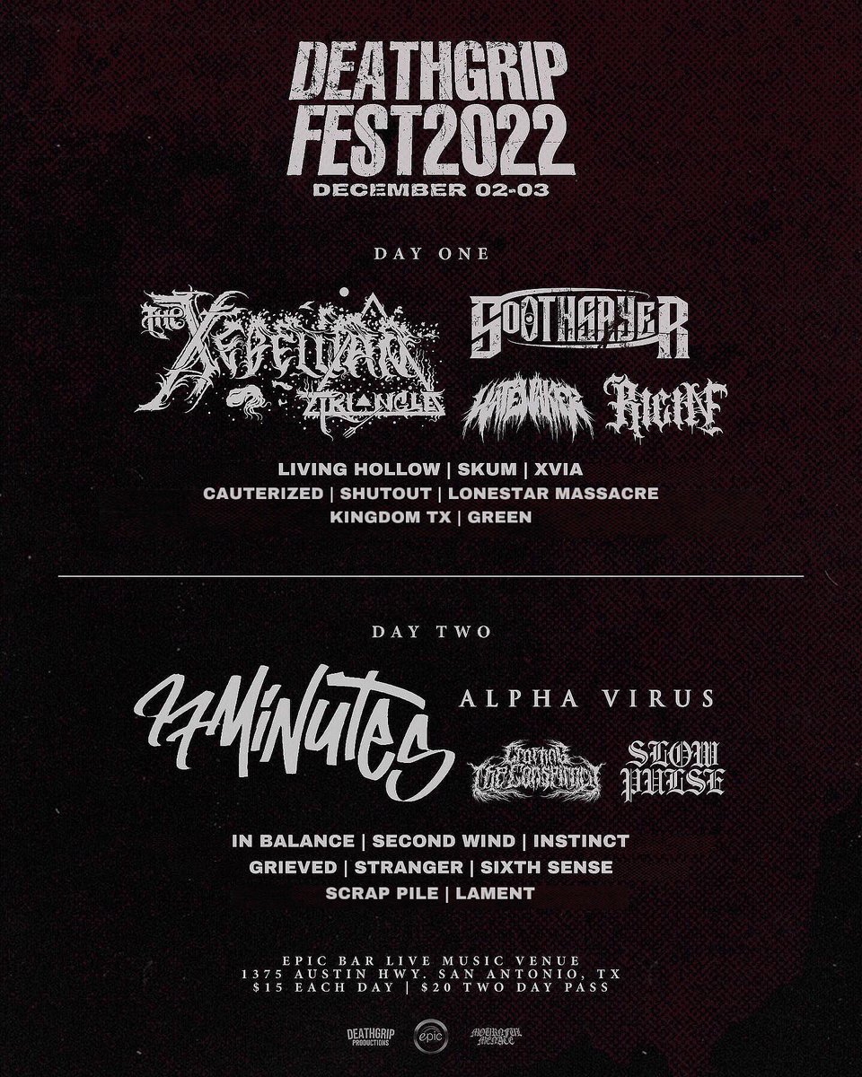 Presenting:

Official lineup for Death Grip Fest 2022

Don’t miss out!