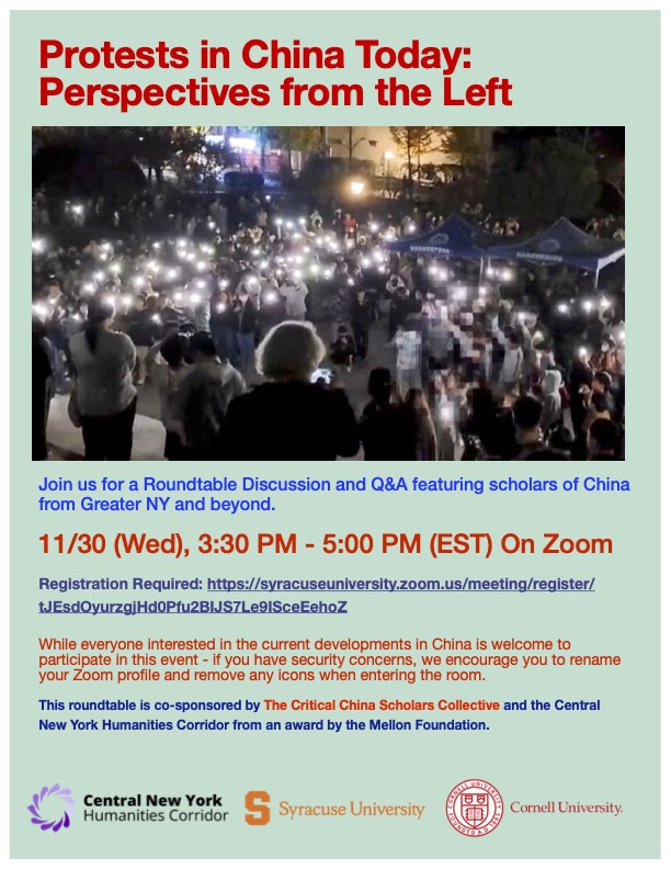 For those who are interested: please join us for a quick online roundtable on the developing protests in China this Wednesday. Registration required.