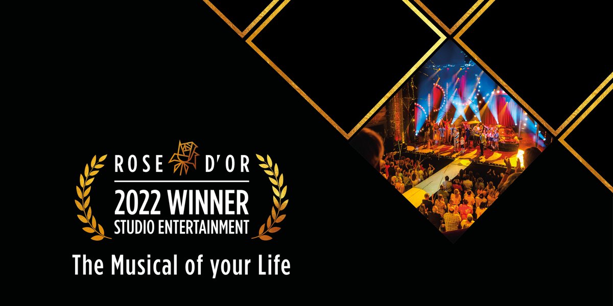 RosedOr's tweet photo. Congratulations to The Musical of your Life of the Rose d’Or Award for Studio Entertainment
#RosedOrAwards #Rosedor #awards #Dedsit #BEENETERTAINMENT #SBSBelgium #Play4 https://t.co/DpK3lfiNtb