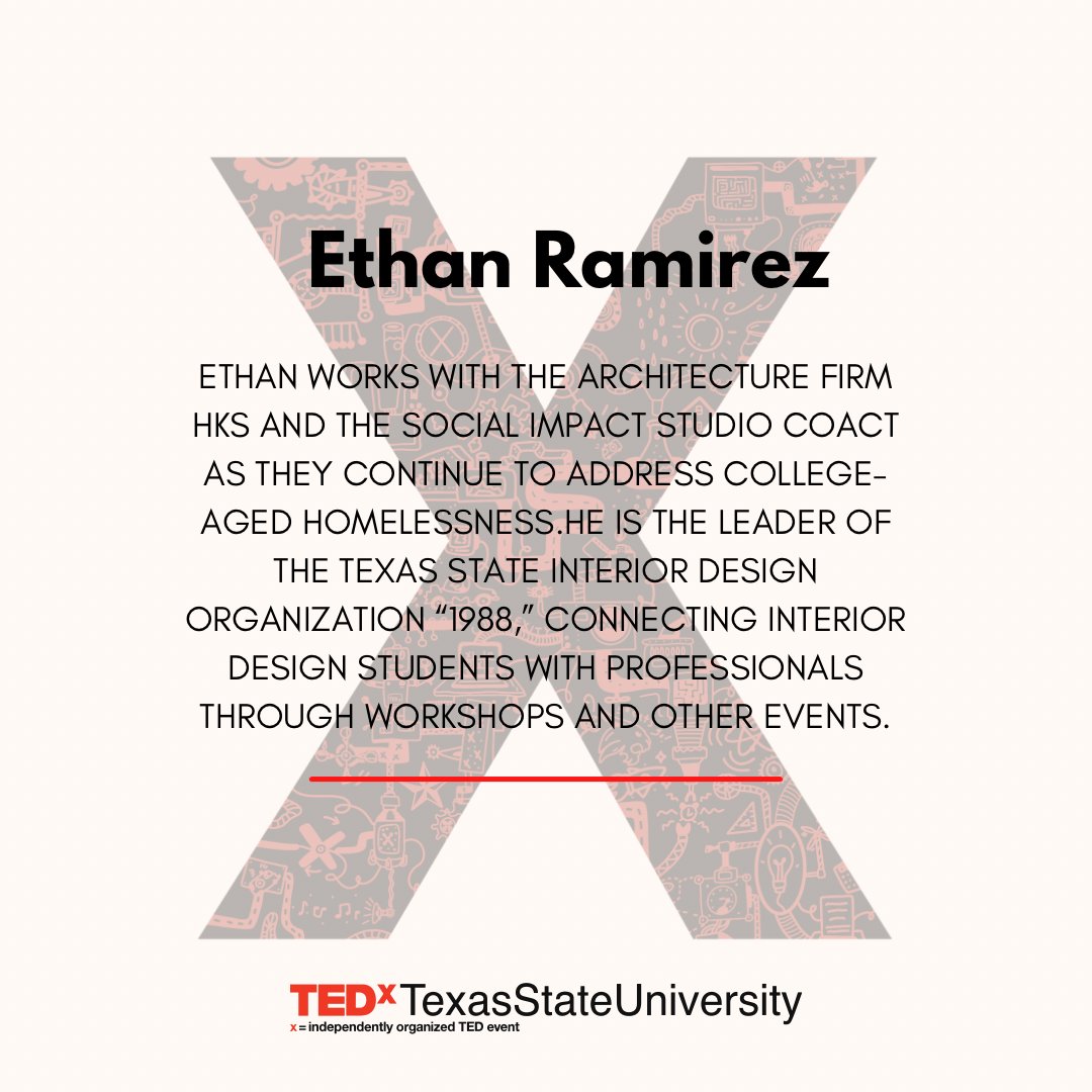 TEDxTxStateU's tweet image. Here’s more about our speaker, Ethan! We can’t wait for you to hear what he has to say. #CompleXstate #TXSTCompleX #TEDxtalks #TXST