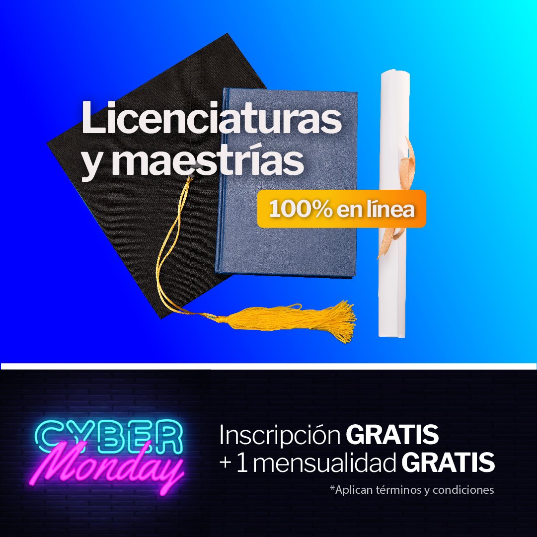 dumaenlinea's tweet photo. No hay mejor regalo, que el que te hace incrementar tu conocimiento ✨

Aprovecha el Cyber Monday para mejorar tu vida profesional e inscríbete de manera gratuita en la mejor Universidad y además obtén la primera mensualidad gratuita ¡La mejor
universidad en línea! https://t.co/9CVlLh7NJV