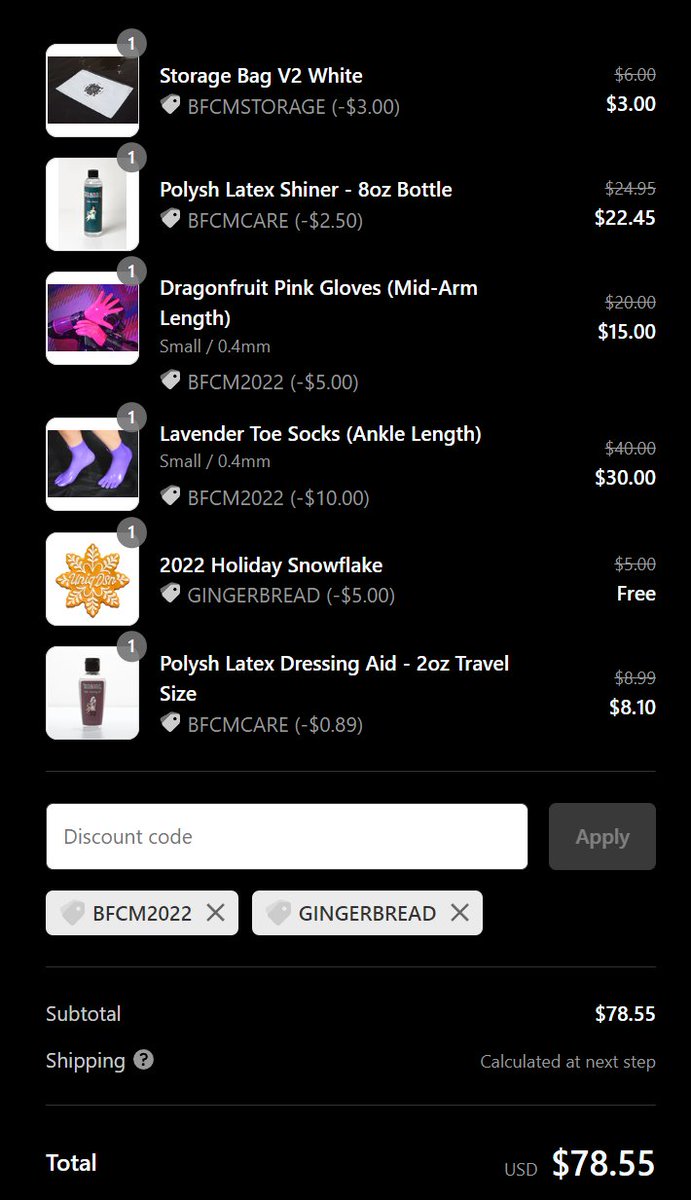 OUR BFCM SALE IS ONGOING 📢

Sales end Dec 4th @ 11:59PM (PST)

Discounts are applied as items are added to your cart - some discounts are automatic, others require manual codes! ~Codes can be stacked~

Happy Holidays! ❄️

#latex #latexfetish #uniqdsn #latextoesocks