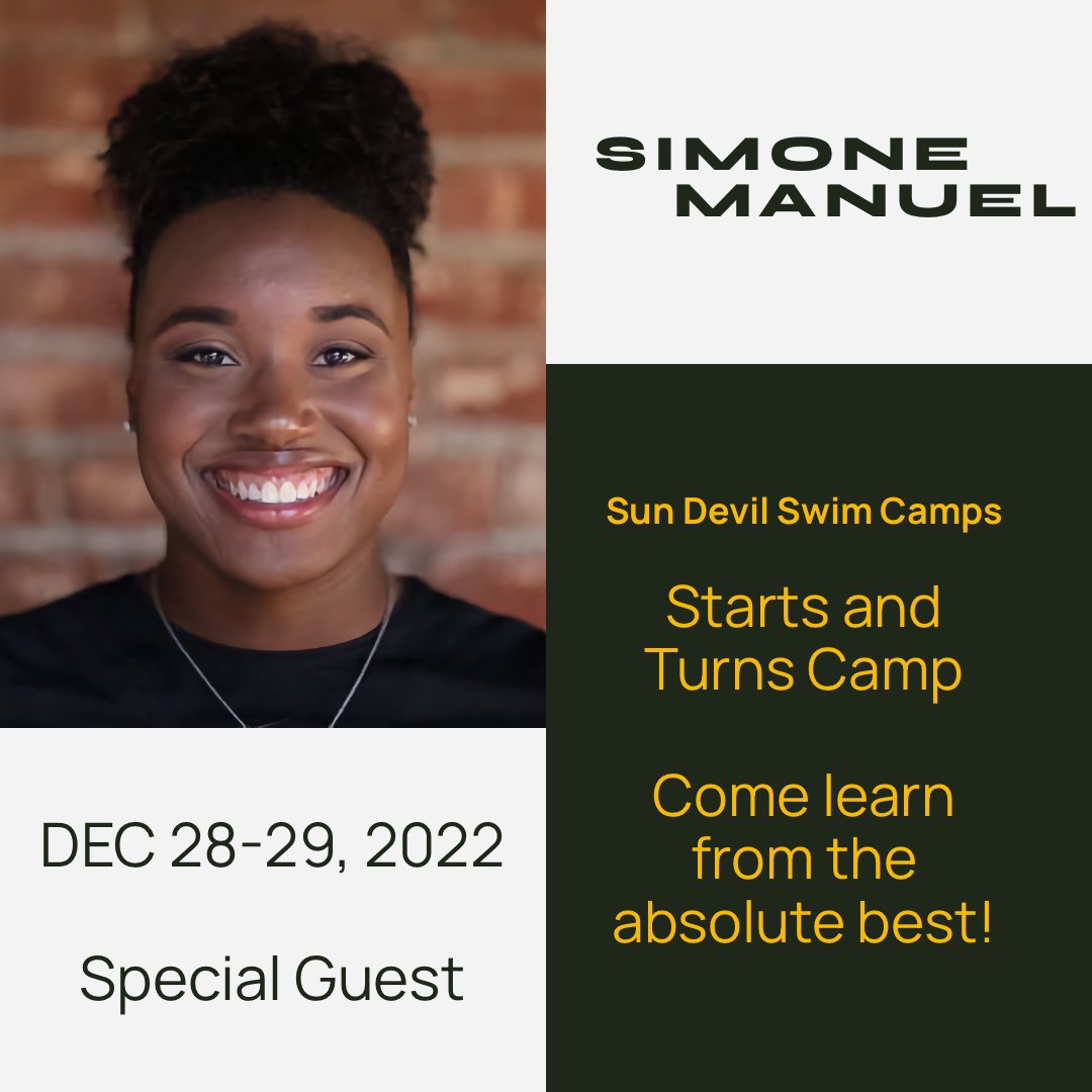 Pleased to announce a special guest at our Dec 28-29 Starts and Turns camp - Simone Manuel!!  Sign up at - sundevilswim.camp @swimone
#swimming #pool #water #swimcamp