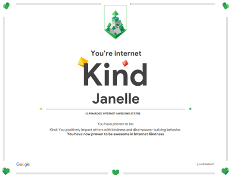 I am internet KIND! Such a fun way to teach students about internet kindness and more. beinternetawesome.withgoogle.com/en_us/ #ICT361