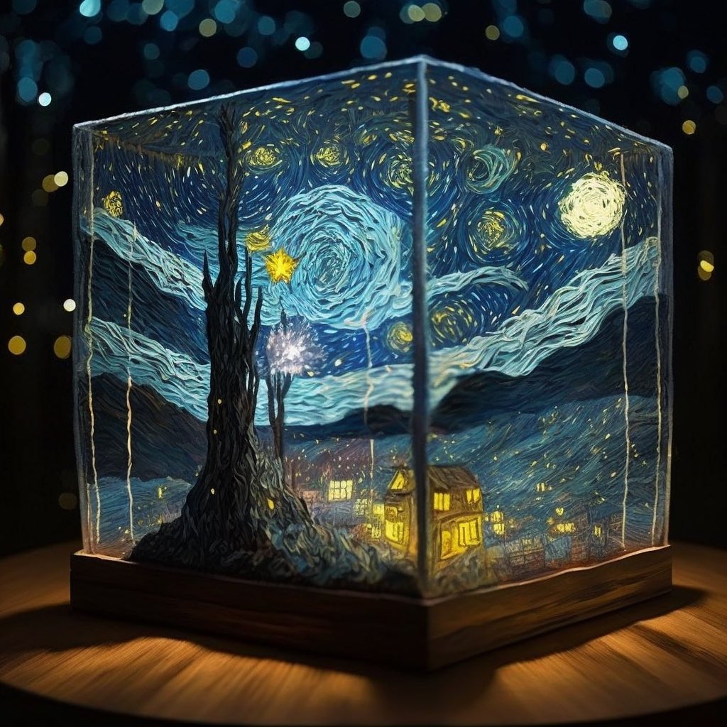 Digital Art / Tiny starry night cube, Van Gogh ✨