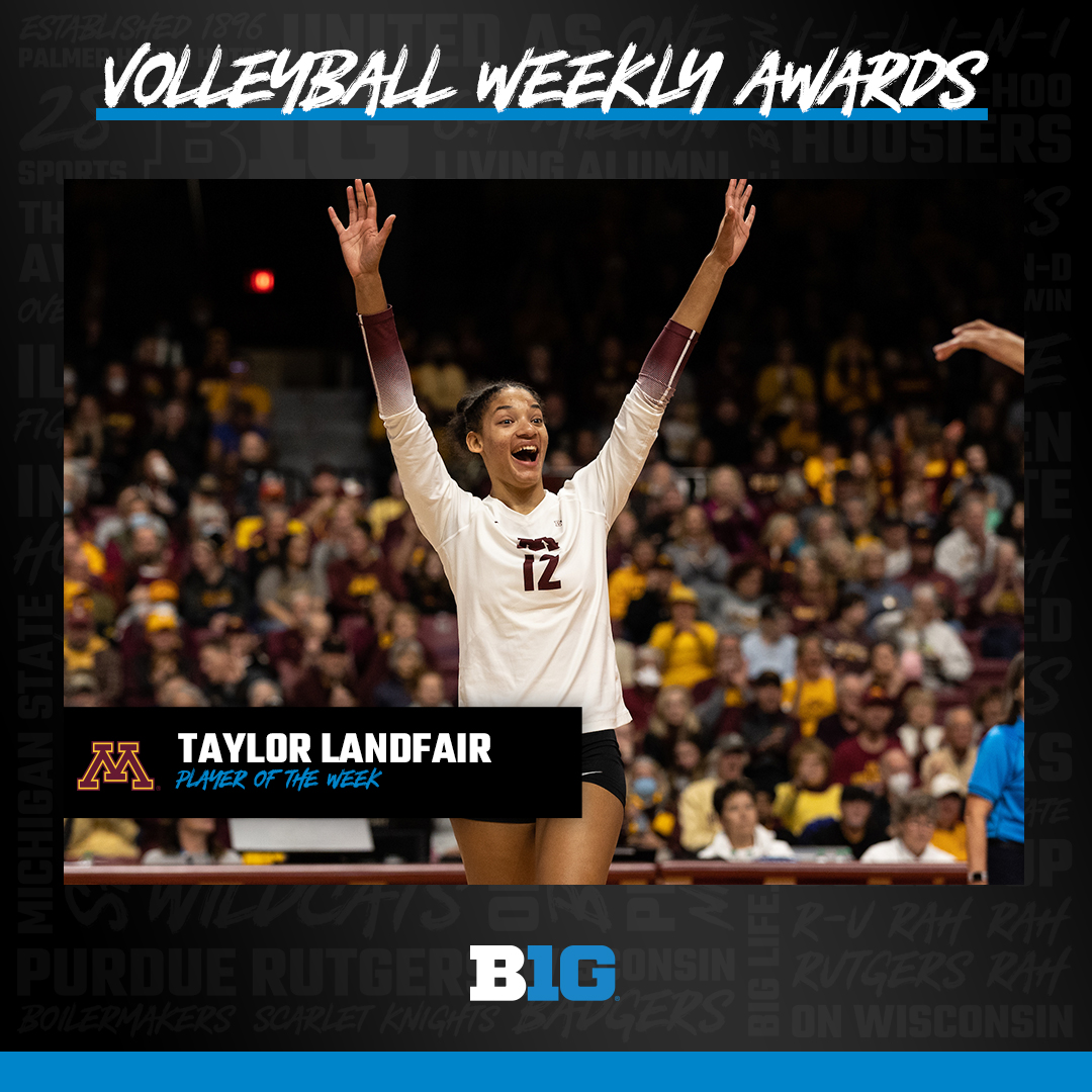 B1GVolleyball's tweet photo. 👏 Congrats to @GopherVBall's Taylor Landfair, the #B1GVolleyball Player of the Week! https://t.co/NdjYXnMBaO https://t.co/uoE7YqIrZD