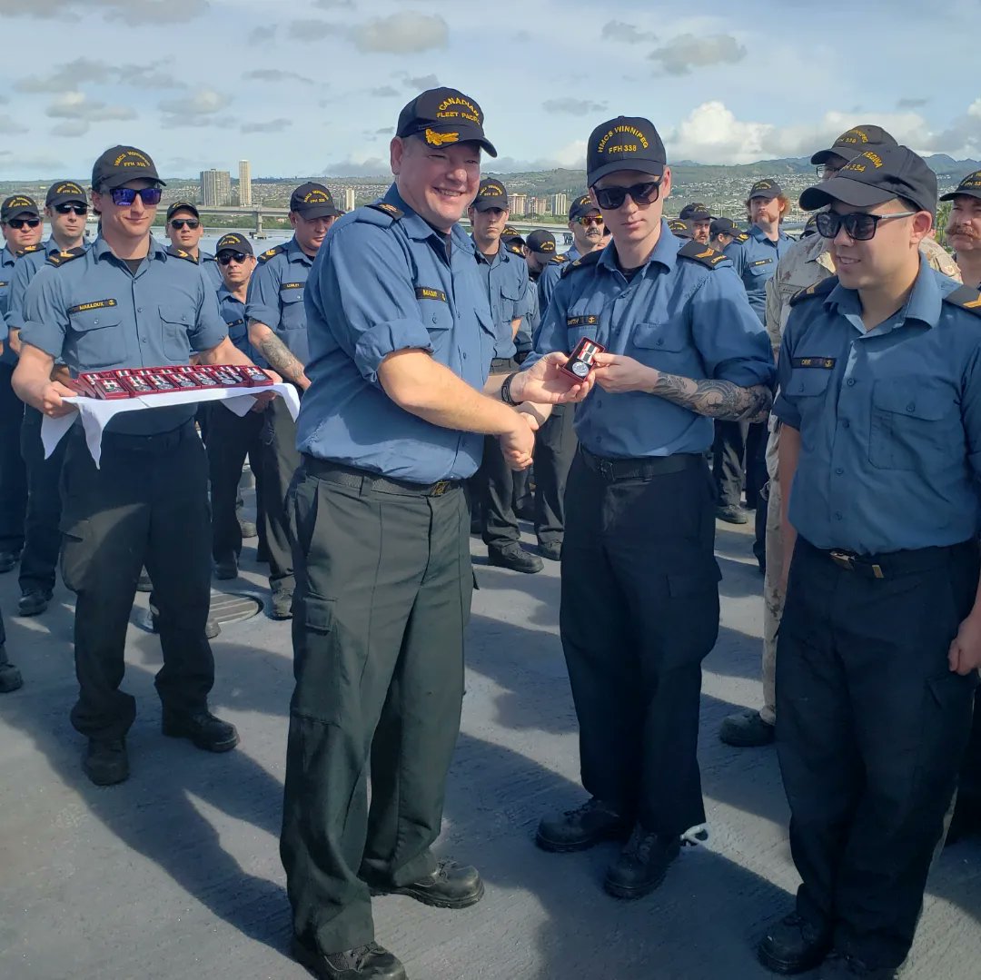 The Fleet Chief and I were honoured to present medals, honours and awards, and conduct a few promotions to the exceptional crews of HMCS WINNIPEG and HMCD VANCOUVER while the ships conducted a brief fuel stop in Pearl Harbor.