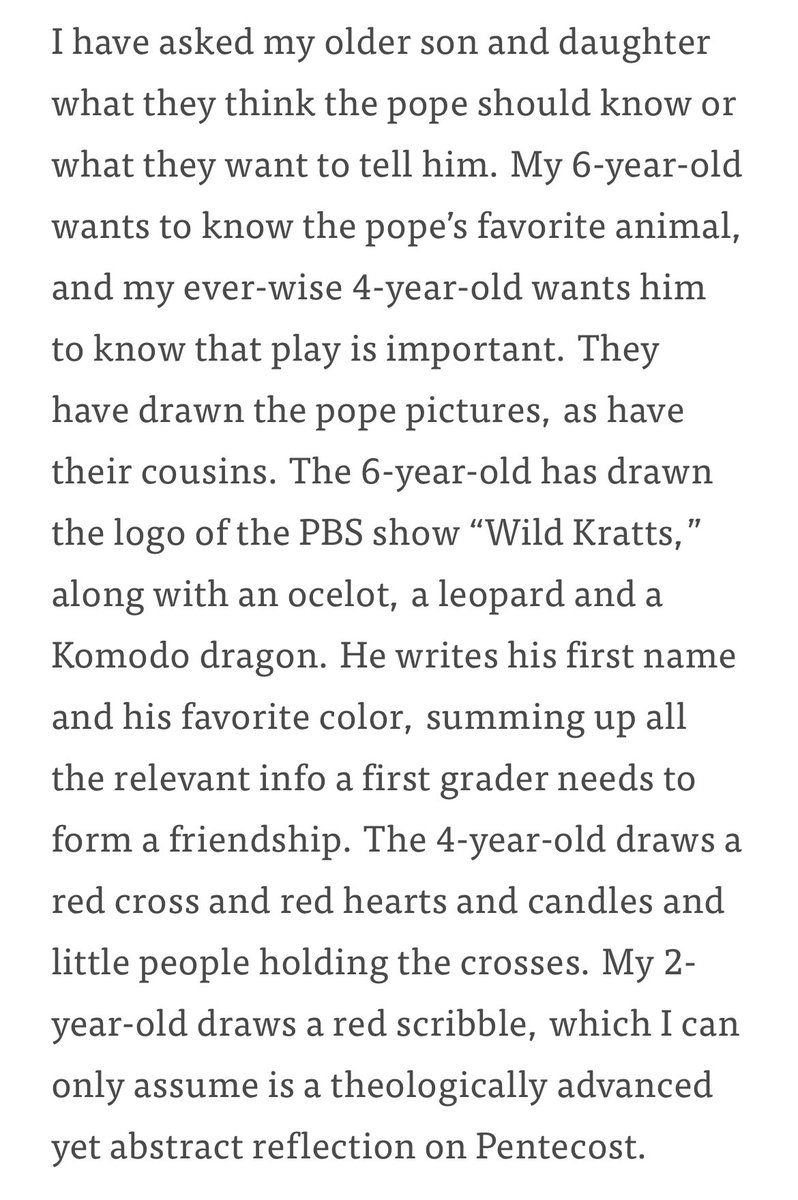 SSawyerSJ's tweet photo. “… summing up all the relevant info that a first grader needs to form a friendship.” 

Read my colleague @Kerry_Weber’s beautiful reflection on our interview with Pope Francis. 

https://t.co/ZjodmQHYc8 https://t.co/lH1W5rkJVa
