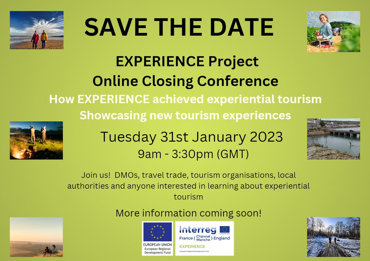 VisitKentBiz's tweet photo. Save the date for our EXPERIENCE Project Online Closing Conference! Learn about how EXPERIENCE has achieved experiential #tourism and showcased new tourism experiences in #Kent.
Keep an eye out on our social channels for more information. @Channel_Manche #interregexperience https://t.co/uXVwG84VkL