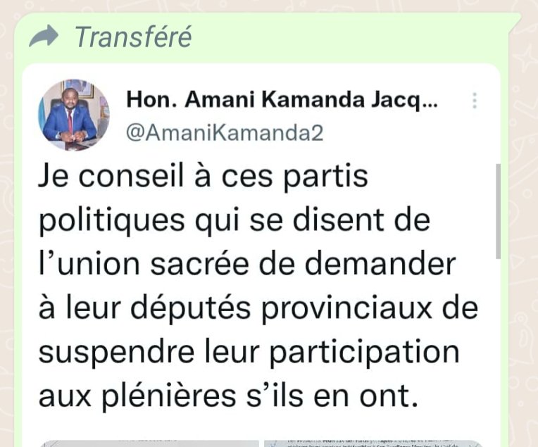 jeremiebasimane's tweet photo. Un rapporteur d'une Ass.Prov ne peut pas tenir ces propos. Le parti põ qui n'a ps de député au Sud-Kivu en a ds d'autr Prov, à l'Ass.Nat ou au Sénat, sans oublier que l'UDPS n'a ps de député au SK mais,a un Président de la République et des Gouv de prov.Faisons preuve de maturité https://t.co/o4xmU5zYNZ
