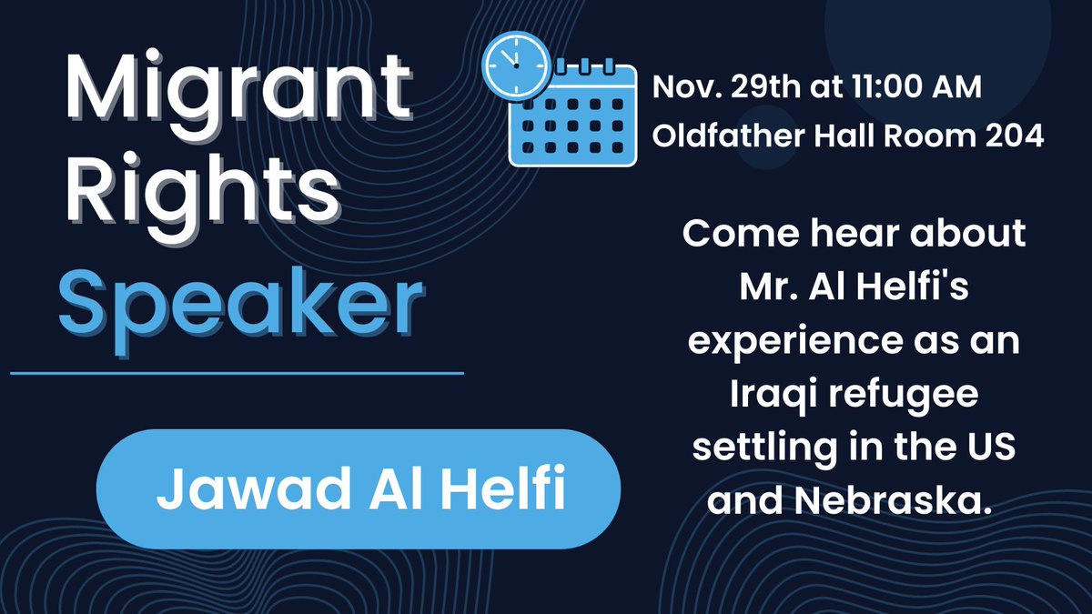 UNL Human Rights (@hrha_unl) on Twitter photo Our first mentor interview will take place on Tuesday, November 29 from 11 to 12:15 pm in Oldfather 204. Jawad Al Helfi will join our class, and guests, to share his experiences and insights on migration and integration. Join us! Our first mentor interview will take place on Tuesday, November 29 from 11 to 12:15 pm in Oldfather 204. Jawad Al Helfi will join our class, and guests, to share his experiences and insights on migration and integration. Join us!