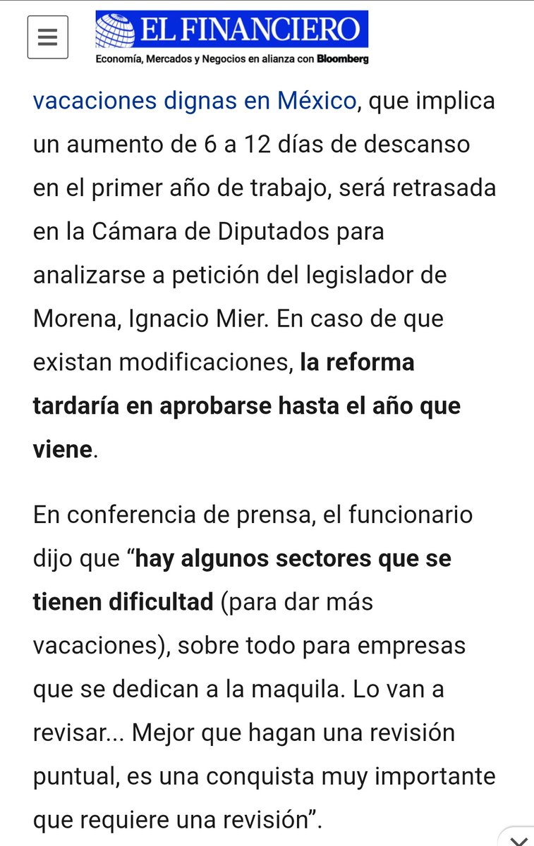 la_de_rh's tweet photo. Esto lo que dijo @NachoMierV sobre la reforma de #vacacionesdignas es claro que su interés está con los empresarios, las maquilas de las que habla son el sector más productivo y explotado del país y la mina de oro de los que reciben $$$ para su movimiento https://t.co/zvzEt8vrZt https://t.co/IHNv91qCl6