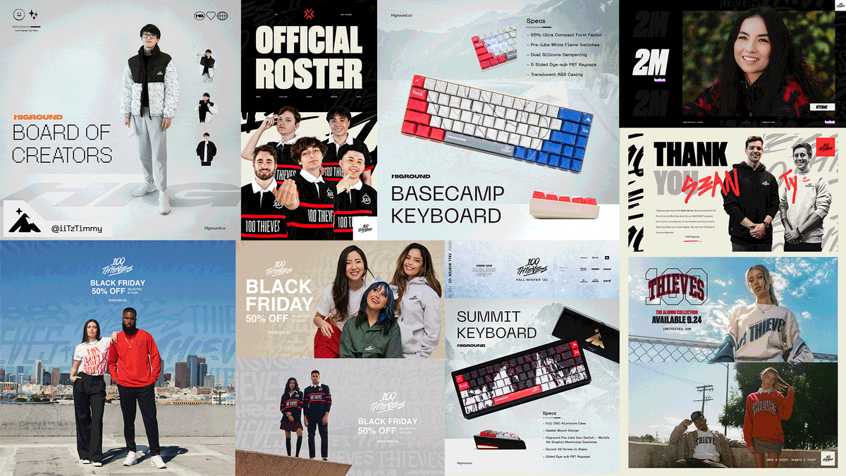 Some marketing announcements that I've worked on throughout the last month <a href="/100Thieves/">100 Thieves</a>. 

Figured I'd share some projects that are worked on during the esports off season. (Type/composition)