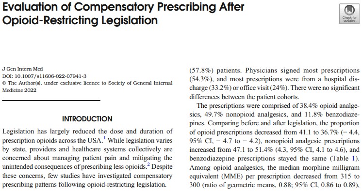 Healthcare institutions implementing #opioid restricting legislation should expect prescribers to balance patient needs with nonopioid analgesic prescriptions <a href="/Reese_T_/">Thomas Reese</a>  link.springer.com/article/10.100…