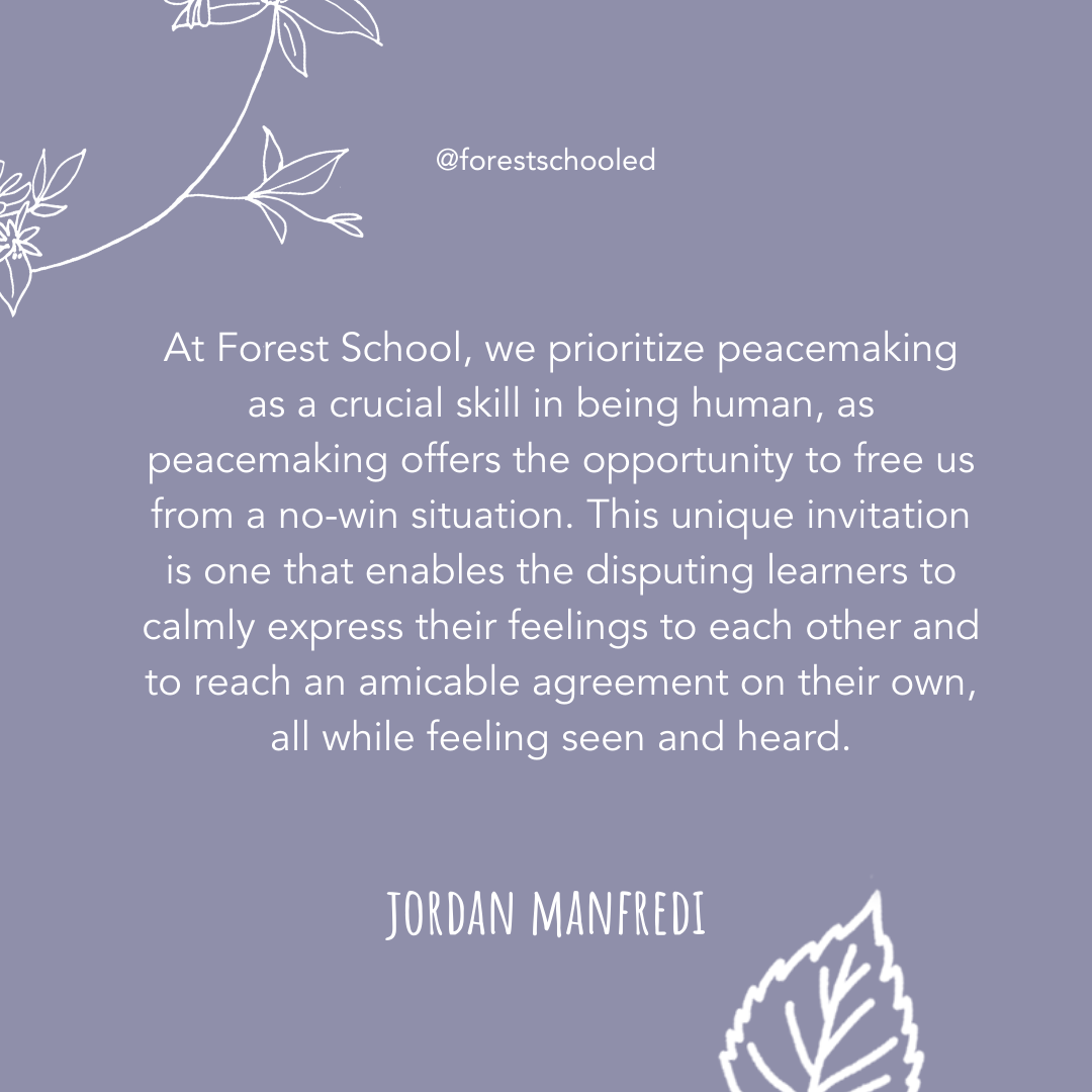 ForestSchooled's tweet photo. At Forest School, we prioritize peacemaking as a crucial skill in being human, as it offers the opportunity to free us from a no-win situation. This unique invitation is one that enables the disputing learners to calmly express their feelings  &amp; reach an amicable agreement https://t.co/4NdkoRFWLX