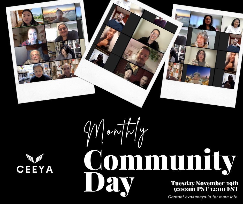 ceeyahello's tweet photo. Tmr is “Ceeya Community Day”
@evayooare will give a workshop about “Sharing Game” where we use Miro Board to share what you need, and what you can share with people.
Zoom link: https://t.co/gTib2ZvyhA
When: November 29th Tuesday 9:00 PDT / 12:00 EDT / 18:00 CEST https://t.co/TrSQjZXrak