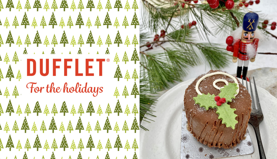 How about a Buche de Noel for one? Our seasonal mini Chocolate Stump is back - chocolate cake wrapped around chocolate buttercream; finished with chocolate frosting and decorated with green leaves. Enjoy!