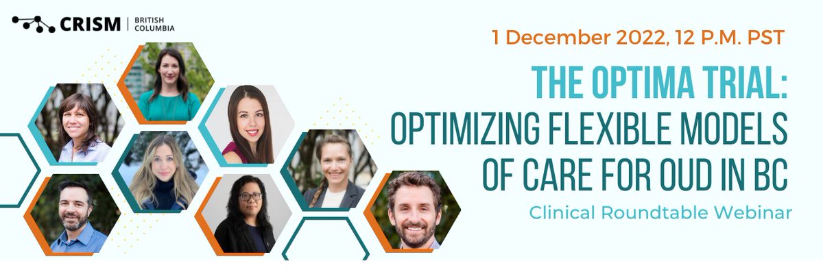 [Webinar] "The OPTIMA Trial: Optimizing Flexible Models of Care for OUD in BC"

Thursday, Dec 1 @ 12pm PST

A discussion on the implementation &amp; expansion of flexible models of care for the clinical management and treatment of OUD.

Register: echo.zoom.us/meeting/regist…