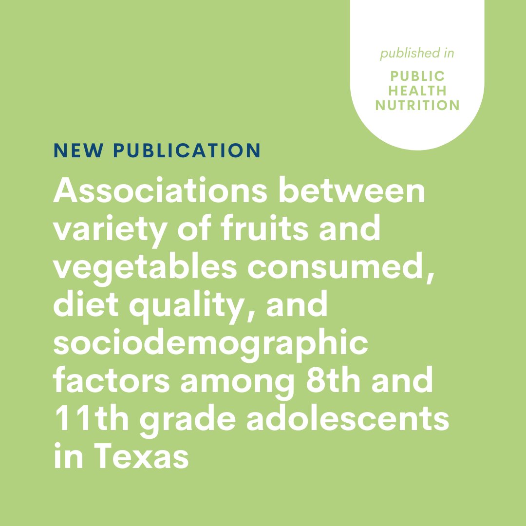 Center faculty members Drs. Nalini Ranjit, Alexandra van den Berg, and Deanna Hoelscher published research about fruit and vegetable consumption among Texas adolescents based on different demographics. Read it here: bit.ly/3gVjy9X 

#msdcenter #uthealth #uthealthsph