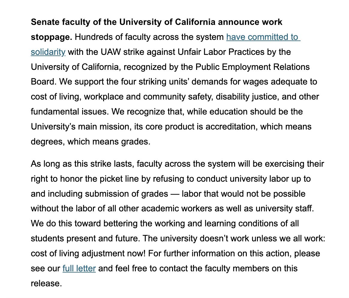 BREAKING: Hundreds of faculty members at the University of California are withholding their labor in solidarity with the 48,000 striking grad student workers.