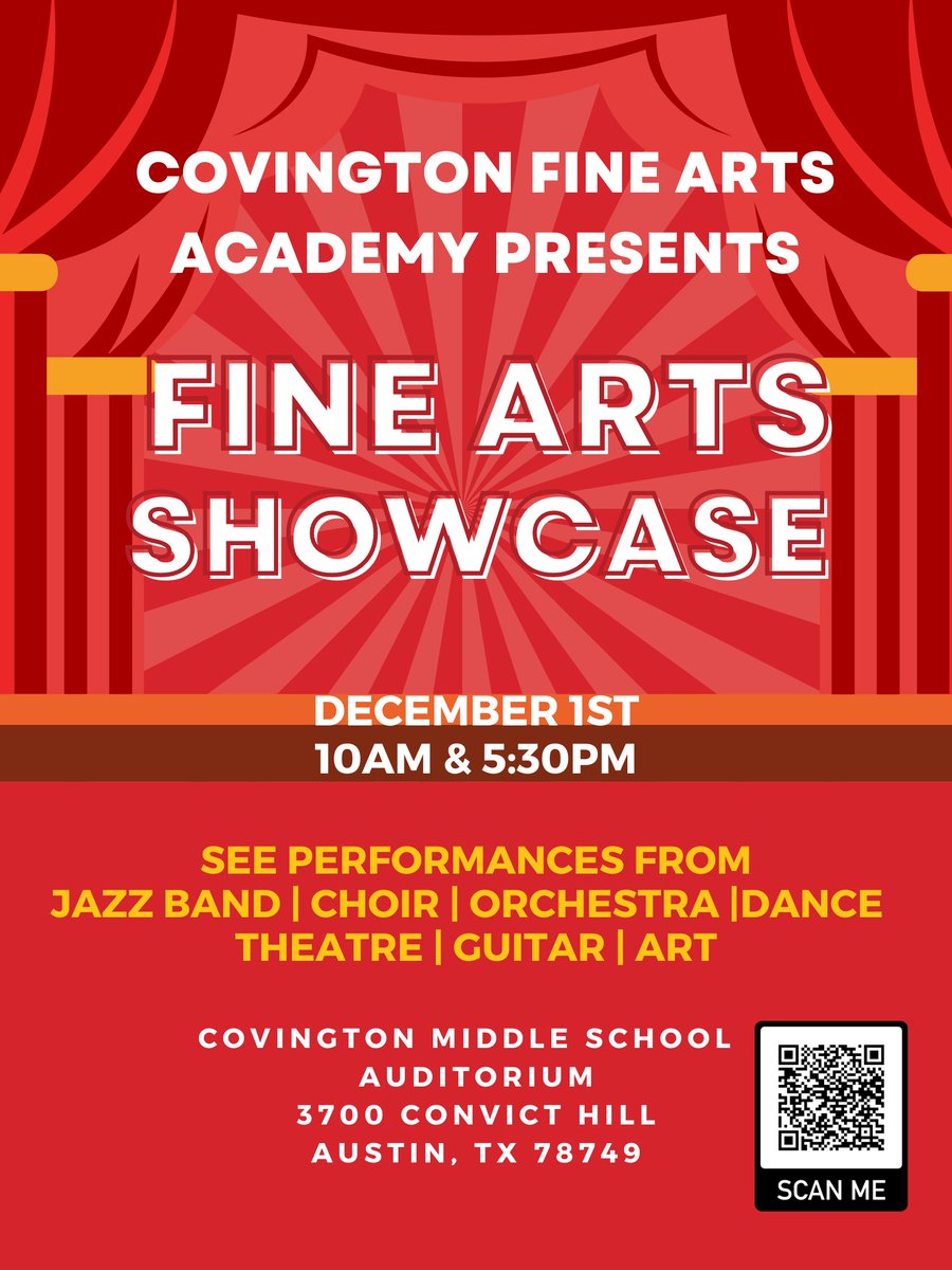 Join us this Thursday for our Fine Arts Showcase! Come see what amazing Fine Arts Programs @Covington_Colts has to offer! @AustinISD