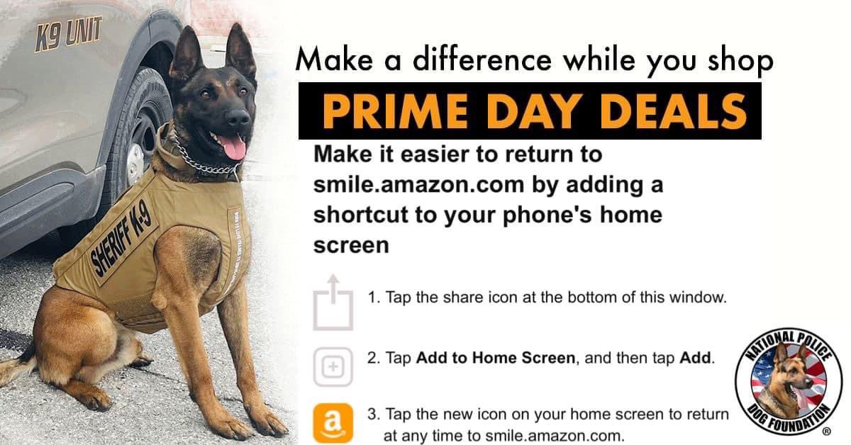 #CyberMonday Shopping online today?!? Consider using @AmazonSmile when making your purchases and help our non-profit support police K9s.

Remember, only purchases at smile.amazon.com, or through AmazonSmile activated in the Amazon Shopping app will support us.