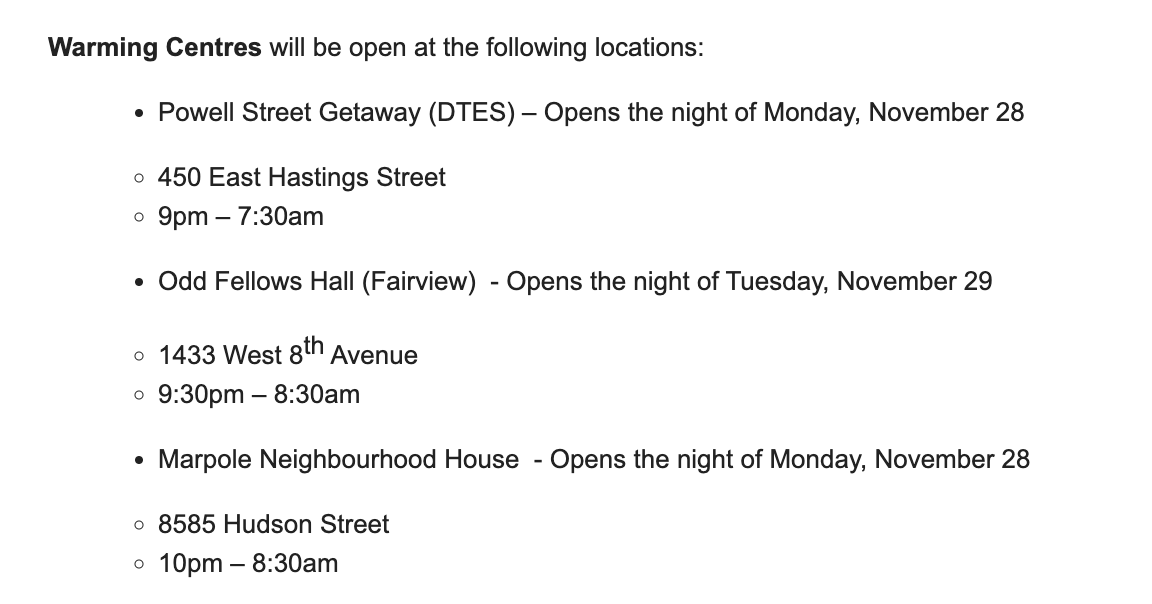 .<a href="/CityofVancouver/">City of Vancouver</a> warming centres are open starting Nov. 28/29 at these locations: