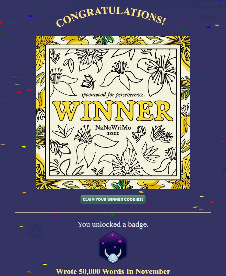 sysfrank's tweet photo. #NaNoWriMo2022 
#NaNoWriMo 
#NaNoWriMo22 

Well guess what!  I get my 50,000+ words written in November. https://t.co/xBePzN9pzo
