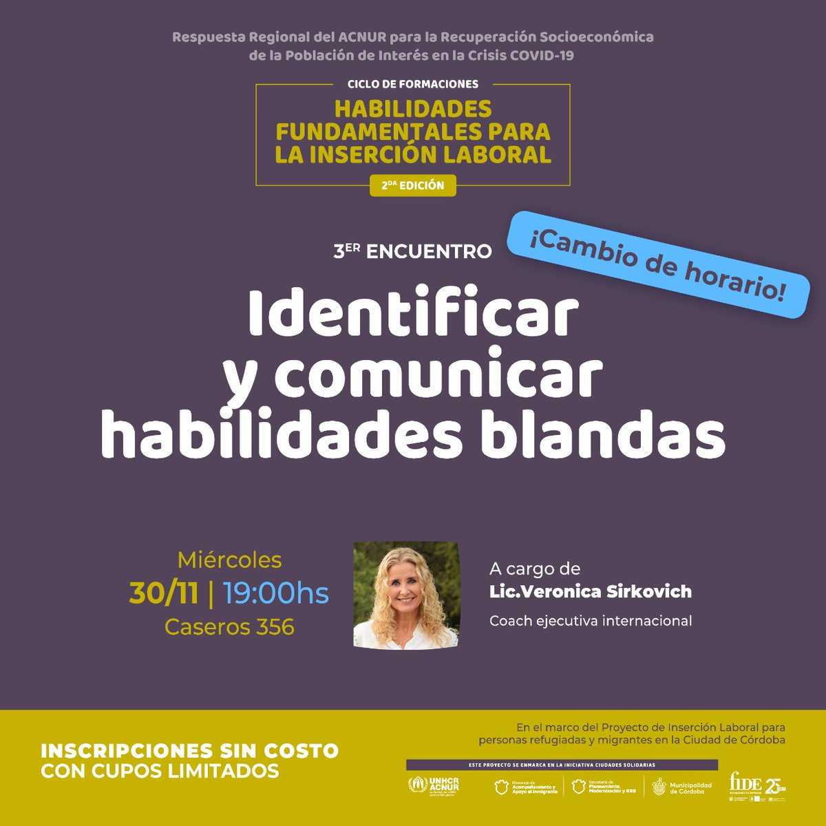 3er encuentro del Ciclo gratuito de formación profesional sobre habilidades blandas para personas refugiadas y migrantes.

📆 Miércoles 30/11 - CAMBIO DE HORARIO: de 19 a 21hs -CAPeM - calle Caseros 356

🔗 Link de Inscripción: forms.gle/ZimGsFk8VzWKSj…