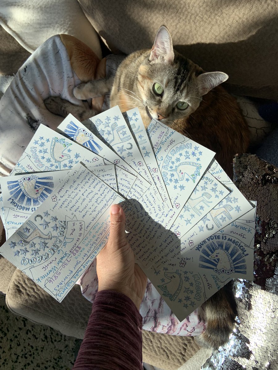 fringecups's tweet photo. Another 12 kitty inspected #PostcardsToVoters sparkly unicorns in the mail today to my state of GA to re-elect @SenatorWarnock 

Write with us! Text JOIN to (484) 275-2229 or email Join@TonyTheDemocrat.org https://t.co/u9hnQzwDaT