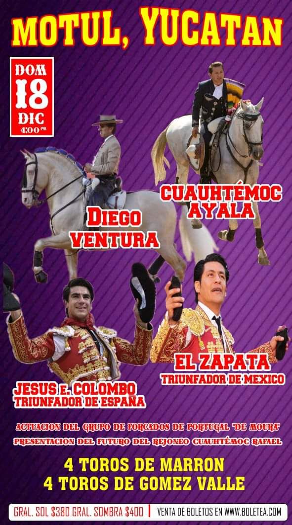 LuLlanosMx's tweet photo. 🇲🇽 El sureste continúa con los festejos taurinos, este 17 y 18 de Diciembre con dos interesantes carteles.

#Panaba #Motul #Yucatan https://t.co/E7CwYZqc1Q
