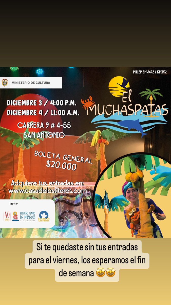 CASATITERES's tweet photo. ¡Se viene Diciembre y empezamos el mes con la mejor programación! 🤟🏻✨🎭 

#mincultura #titerescali #teatrocali https://t.co/Nb7orbJ1CE