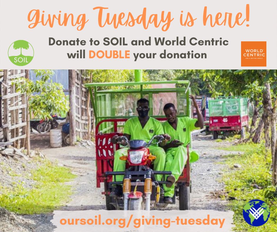 SOIL (@soilhaiti) on Twitter photo Today is #GivingTuesday and we are extremely grateful for the support of <a href="/WorldCentric/">World Centric</a>, who is matching every donation that SOIL receives today up to $10,000.
đź‡đź‡ąđź¤Ť
Can we count on you to help us get there before midnight tonight?
Donate today! oursoil.org/giving-tuesday Today is #GivingTuesday and we are extremely grateful for the support of <a href="/WorldCentric/">World Centric</a>, who is matching every donation that SOIL receives today up to $10,000.
đź‡đź‡ąđź¤Ť
Can we count on you to help us get there before midnight tonight?
Donate today! oursoil.org/giving-tuesday