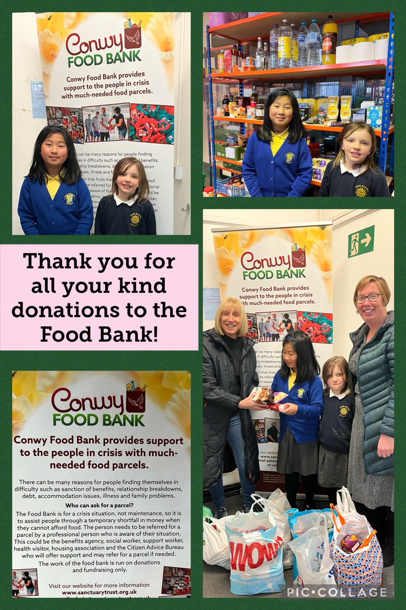 A warm welcome from @conwyfoodbank today after we visited to hand over our school donations. They were very grateful for our contributions 😊 Diolch @YsgolCystennin @MochdreInfants
