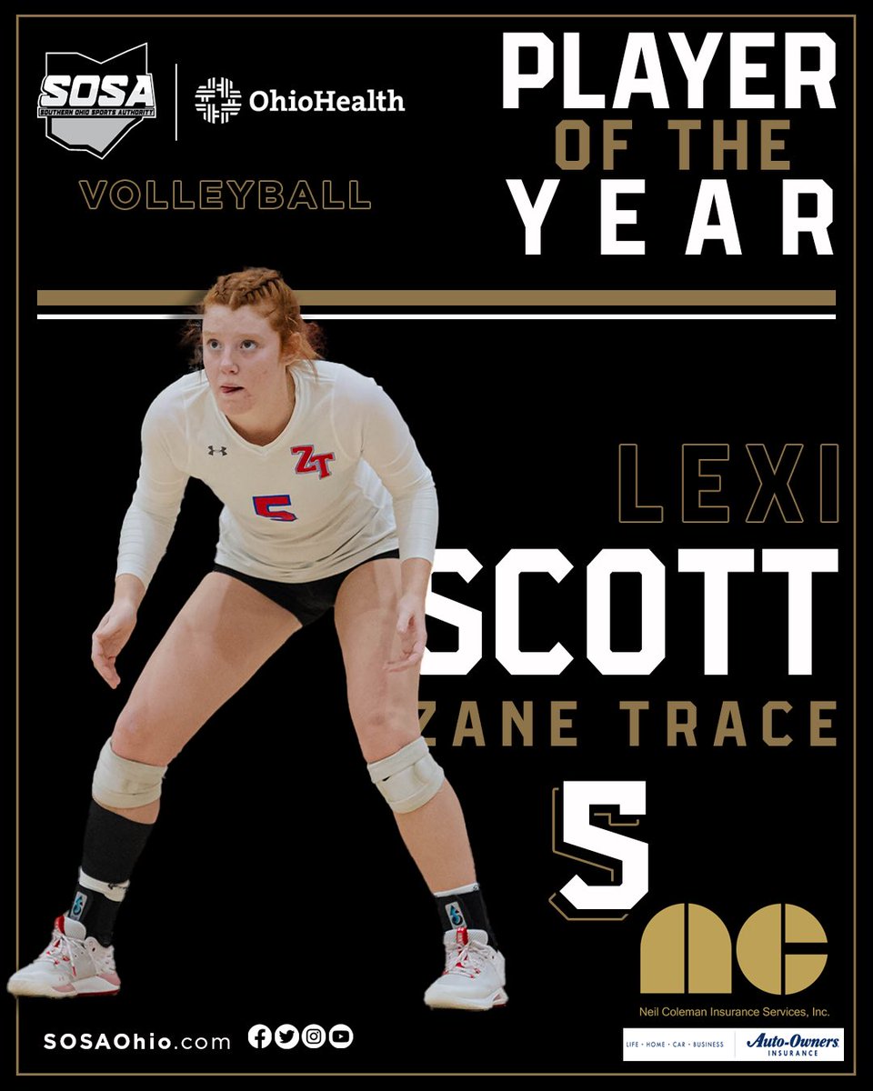 Southern Ohio Sports Authority (@sosaohio) on Twitter photo Our Volleyball Player of the Year, presented by Neil Coleman Insurance Services, is <a href="/ztvolleyball/">Zane Trace Volleyball</a>'s <a href="/lexijoscott/">Lexi Scott</a>.
Scott, also the SVC Player of the Year, led her Pioneers to 19 wins and a district final appearance behind 418 kills, 16 aces, 30 blocks and 301 digs. Our Volleyball Player of the Year, presented by Neil Coleman Insurance Services, is <a href="/ztvolleyball/">Zane Trace Volleyball</a>'s <a href="/lexijoscott/">Lexi Scott</a>.
Scott, also the SVC Player of the Year, led her Pioneers to 19 wins and a district final appearance behind 418 kills, 16 aces, 30 blocks and 301 digs.