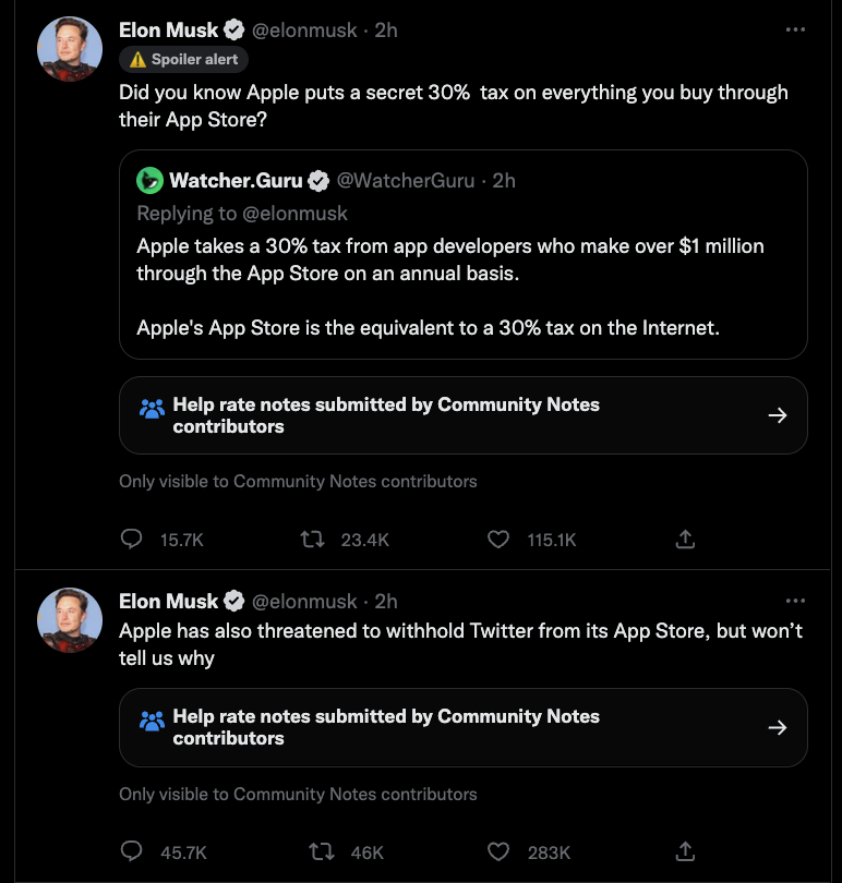 How long until <a href="/elonmusk/">Elon Musk</a> kills @Birdwatch because it undermines all of his spin takes?
