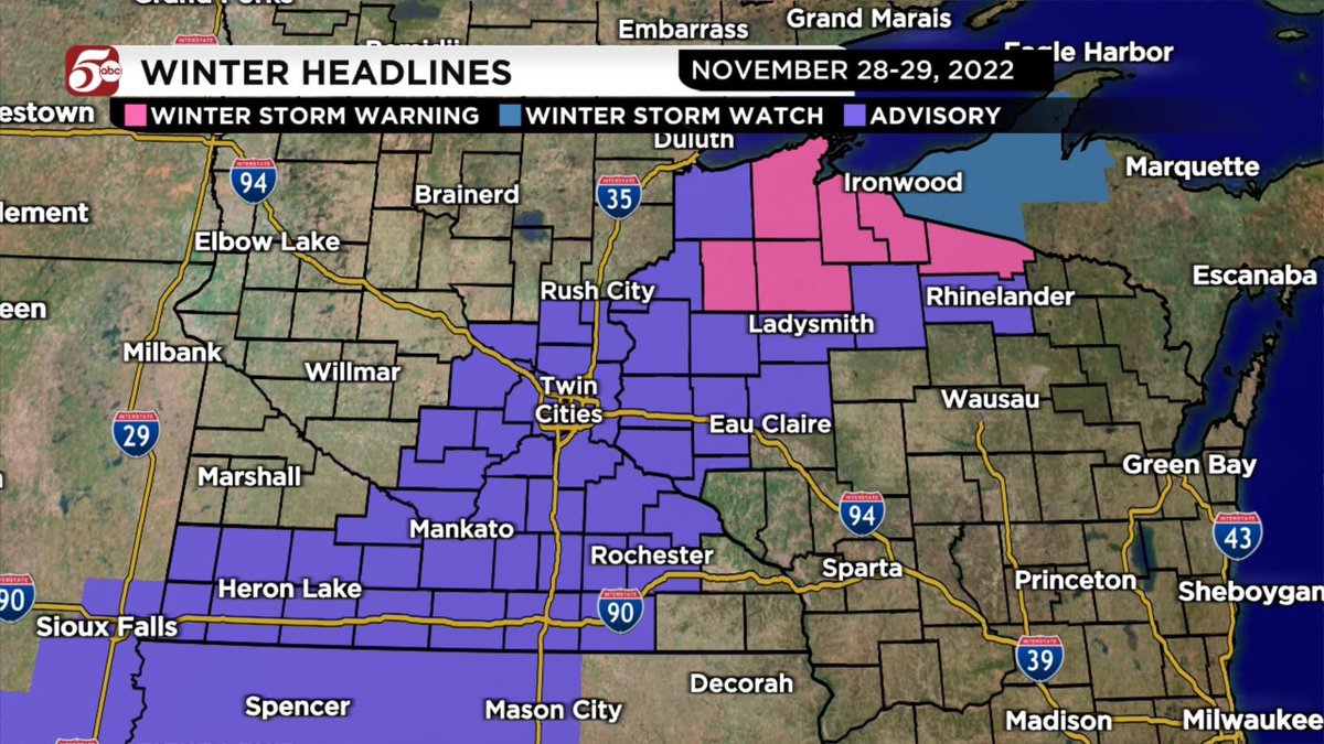 THIS JUST IN: Winter Weather Advisories issued for much of southeastern Minnesota, including ALL of the Twin Cities metro. #mnwx (1/5) https://t.co/WEpSEwu4JH
