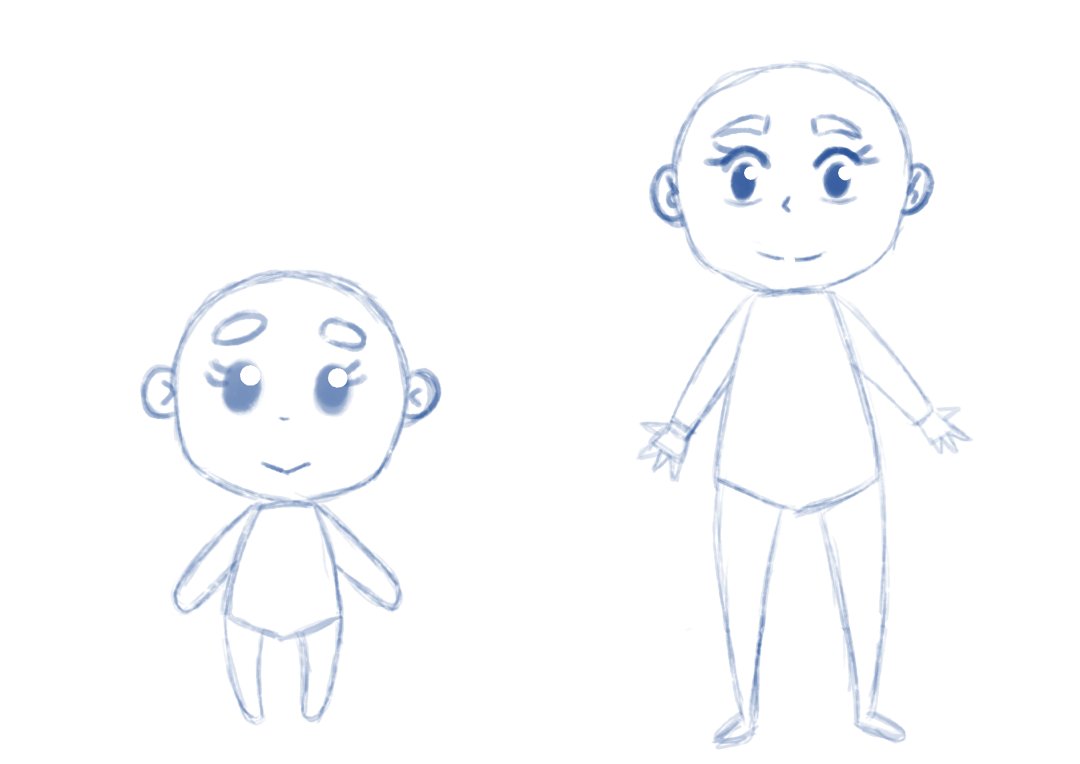 AnitasWorlds's tweet photo. Sooo, halfway through part 1 of the Chibi drawing course - sketches of head and body... https://t.co/xpiTOyNFec