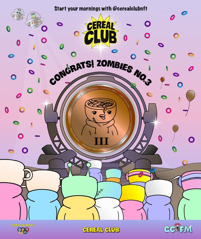 PSlaw314's tweet photo. With the #CerealPortal closed my brother @EdLouwers created some artwork to celebrate the winners

#NinjaClub 🥇 
#MambaClub 🥈 
#ZombieClub 🥉 

Shoutout to the team from @cerealclubnft for all their hard work behind the scenes, 🎈🎈🎈 incoming 
@andytreys_ @SakoWaves https://t.co/jGjHsZcTXW